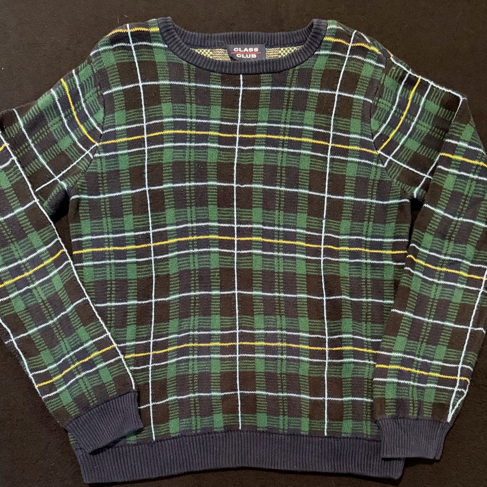 Class‎ Club 100% Cotton Crew Neck Blue/Green Plaid Wonens sz 20 XXL